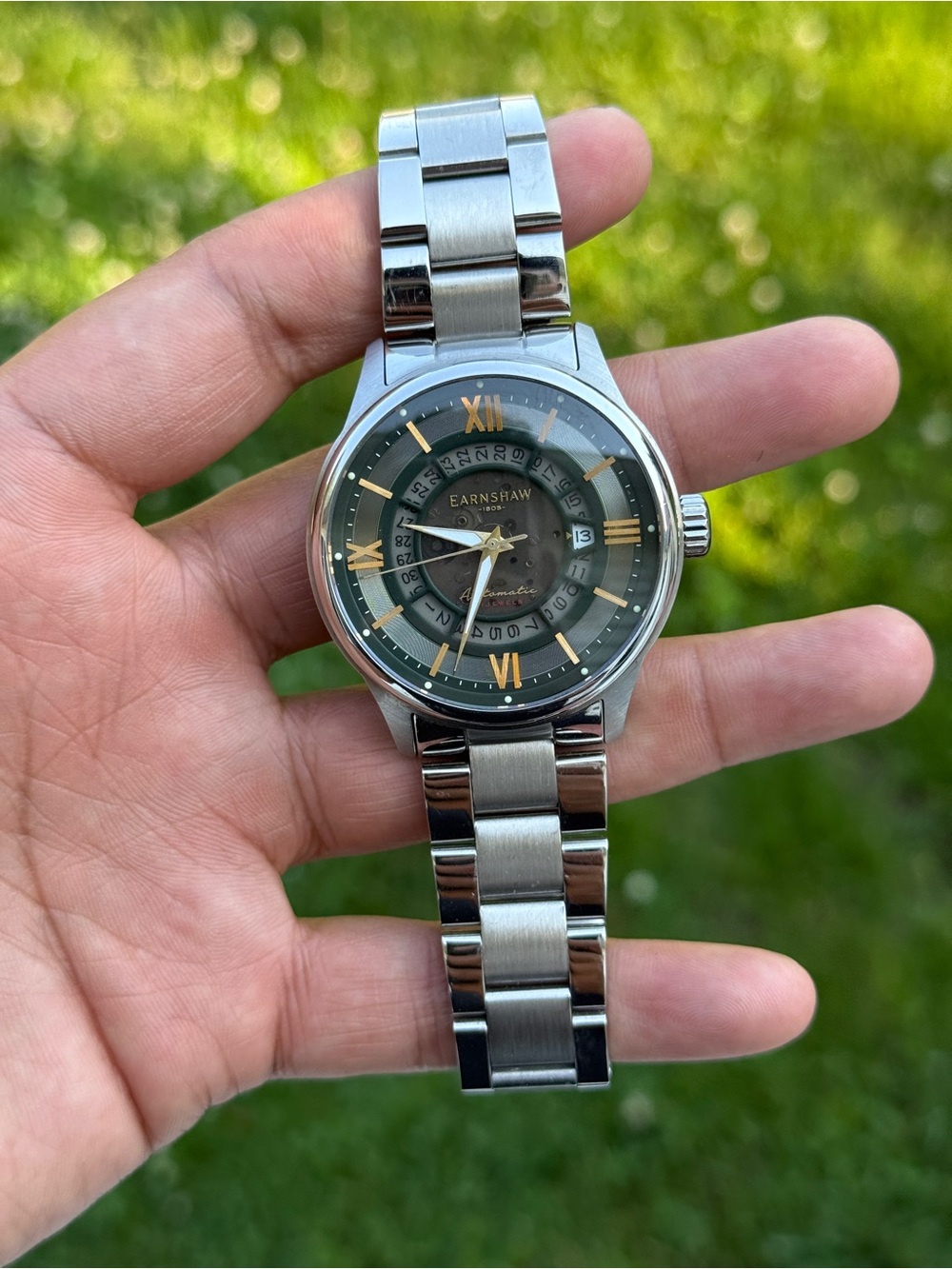 Earnshaw Men's Stainless Steel Automatic  Dial with Gold Accents Watch